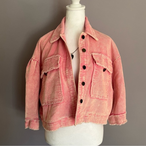 POL Pink Corduroy Oversized Cropped Jacket Size Medium 100% Cotton Shacket - Picture 6 of 13